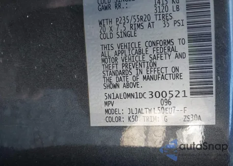 2013 Infiniti Jx35 z USA, uszkodzony, nr VIN 5N1AL0MN1DC300521